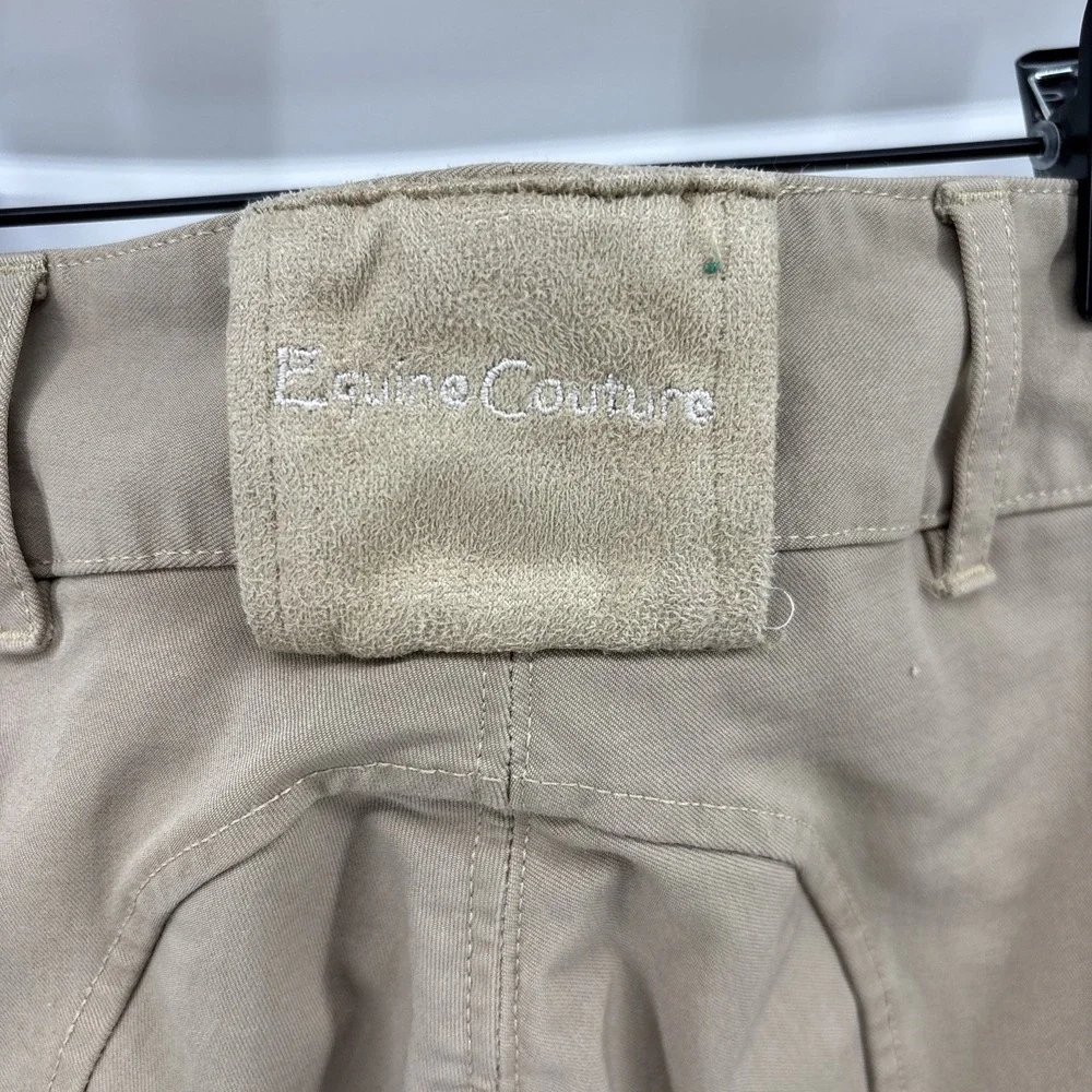Equine Couture Equestrian Breeches‎ Youth Size 8 Khaki Coolmax Champion Patches